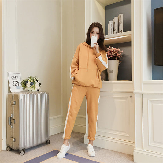 Women's loose hooded sweatshirt preppy style sports suit two-piece set