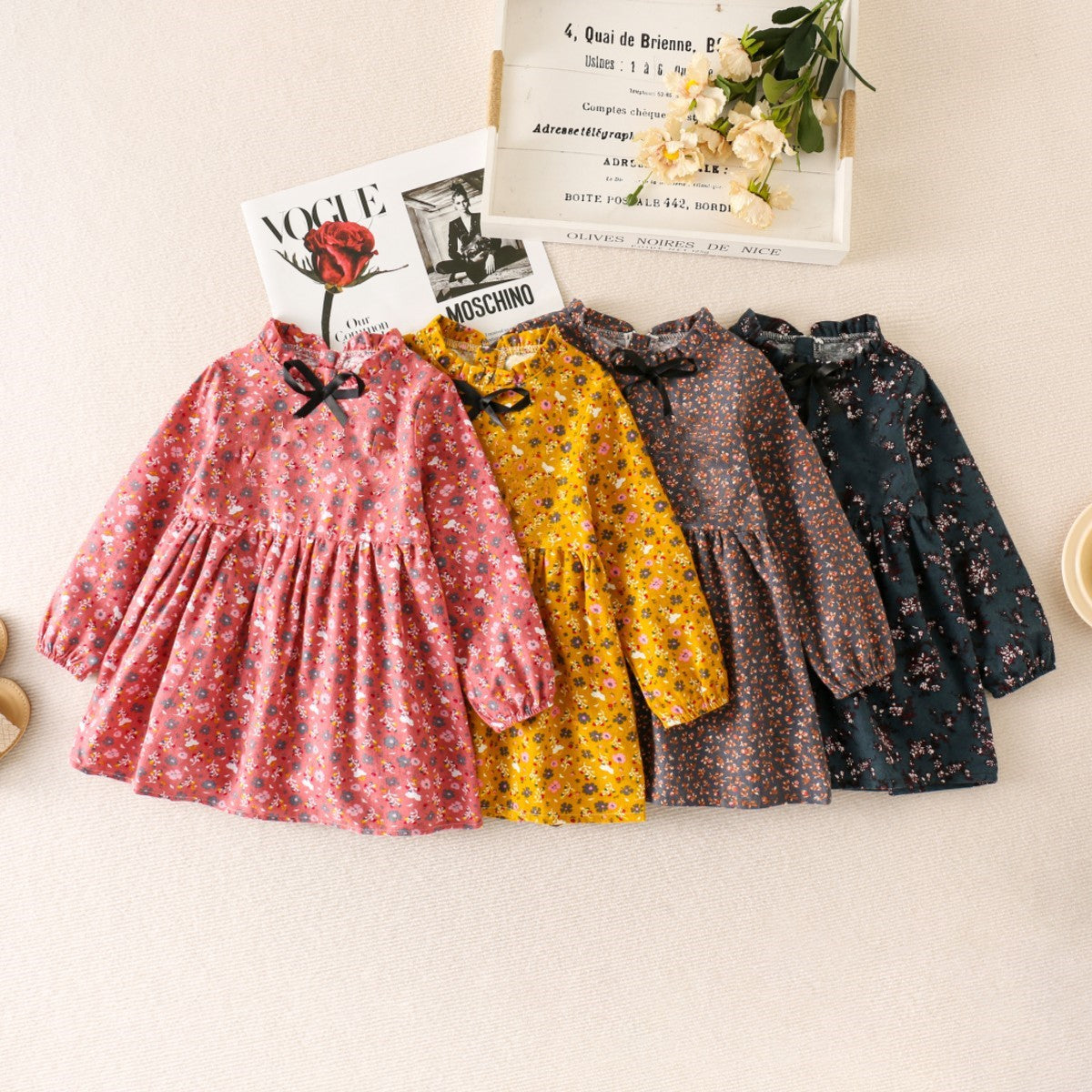 Girls dress cotton spring and autumn floral lace children's dress fashionable princess dress