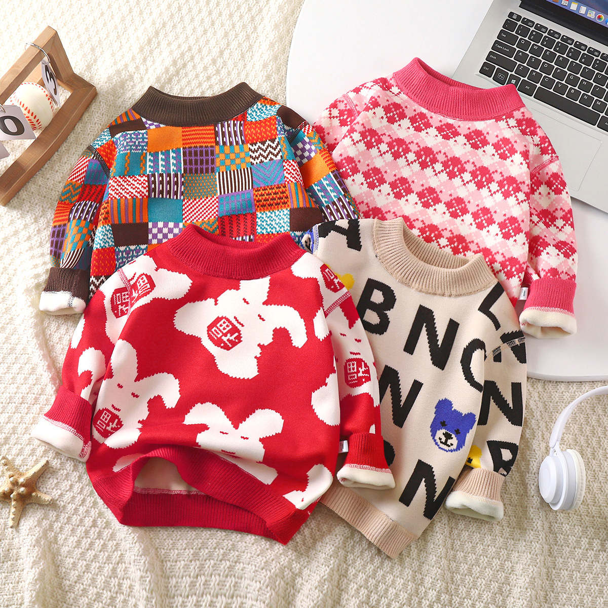 children&#39;s sweater knitted fleece bottoming shirt top