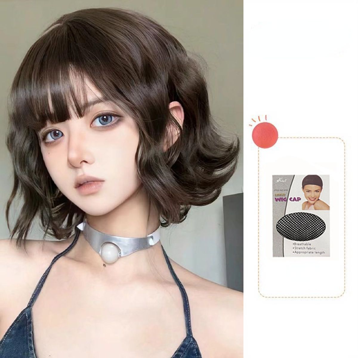 Wig short curly hair female air bangs full head set fashion lazy wool curly short hair full head wig set