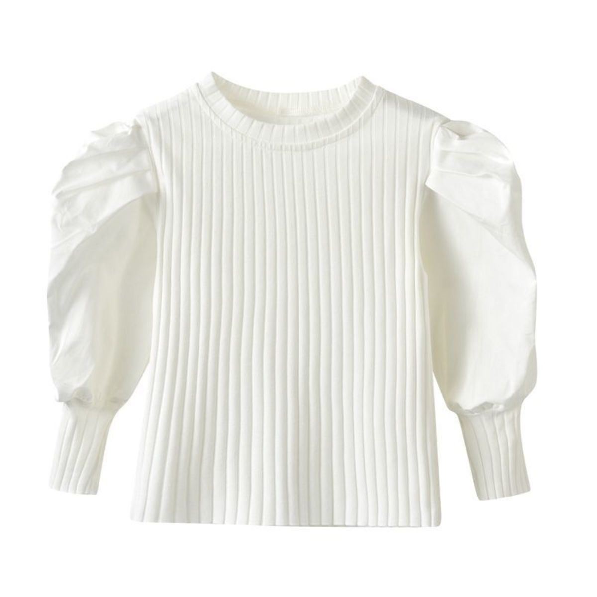 Girls' bottoming shirt new style children's puff sleeves ribbed long-sleeved T-shirt outer wear baby casual top