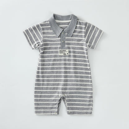 Striped lapel patch romper