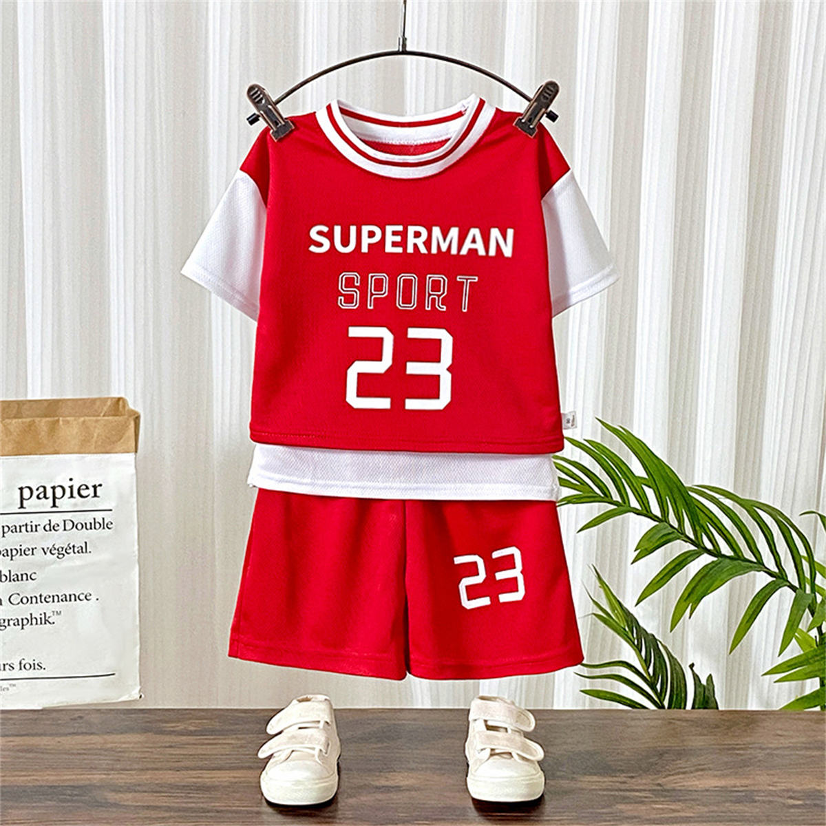 New summer children's sports short-sleeved basketball uniforms set fake two-piece boys' jerseys girls' clothing