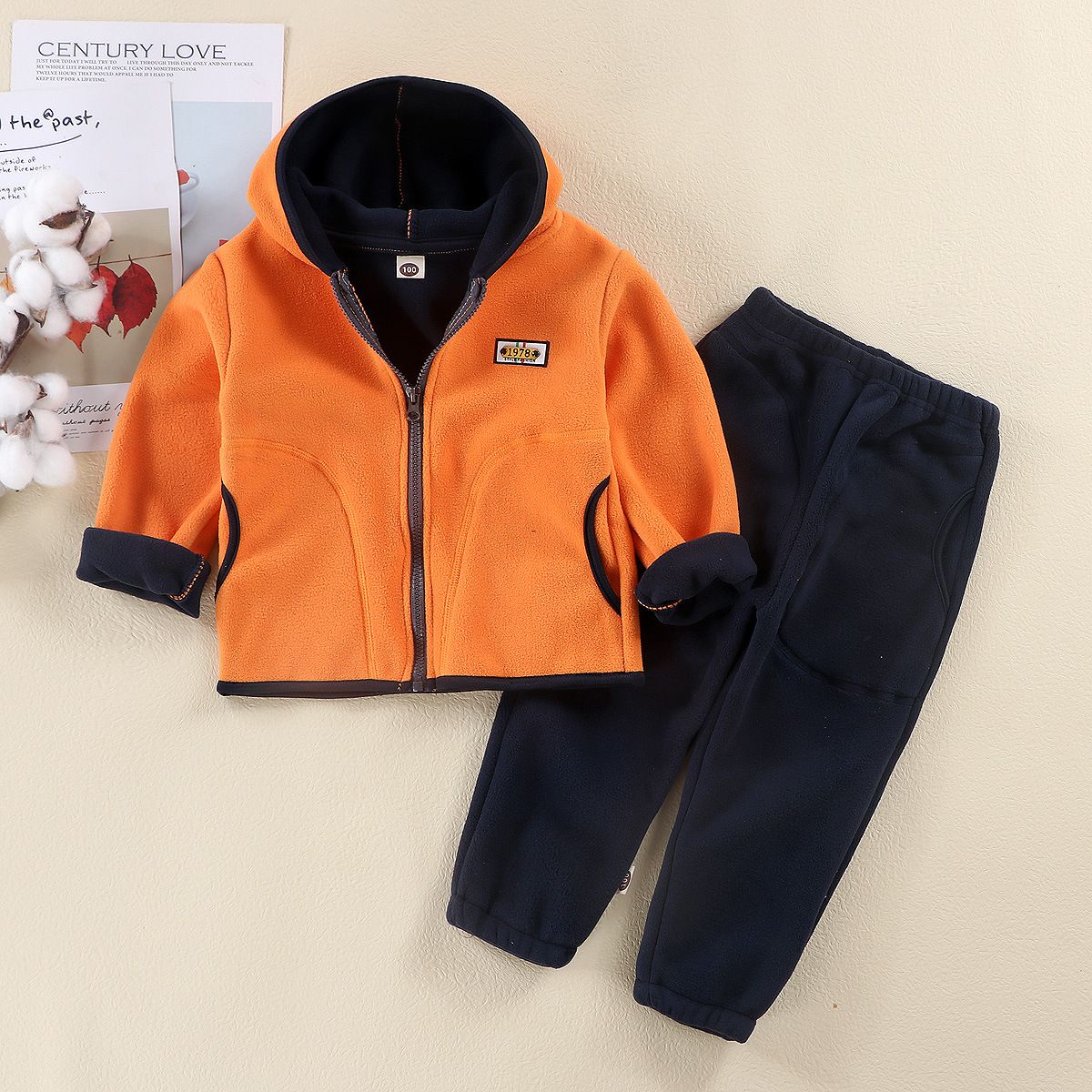 Children's autumn and winter polar fleece suits for middle and large children, boys and girls, outerwear, thickened spring style, hooded two-piece suit