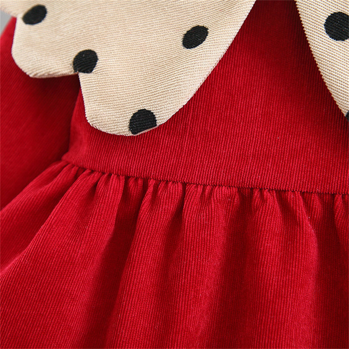 Baby Girls Corduroy Long Sleeve Dress Large Polka Dot Lapel Dress