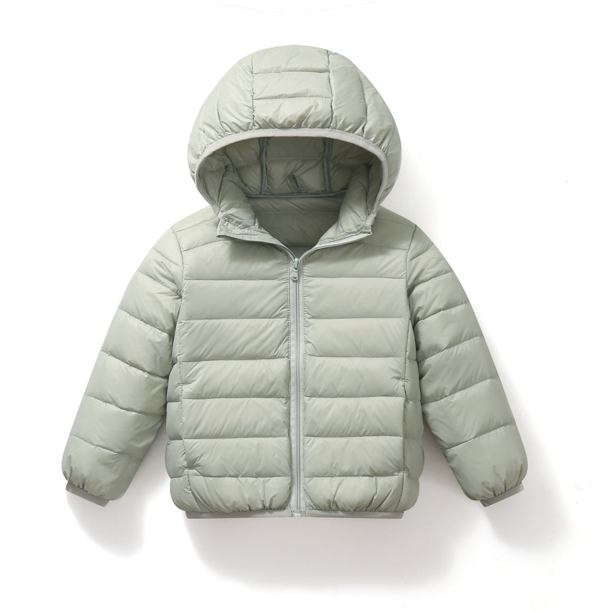 Winter simple solid color thin hooded short down jacket for boys and girls