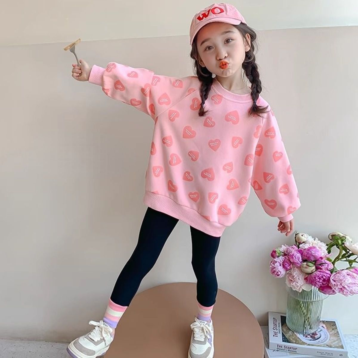 Autumn new cute girls sweatshirt two piece suit