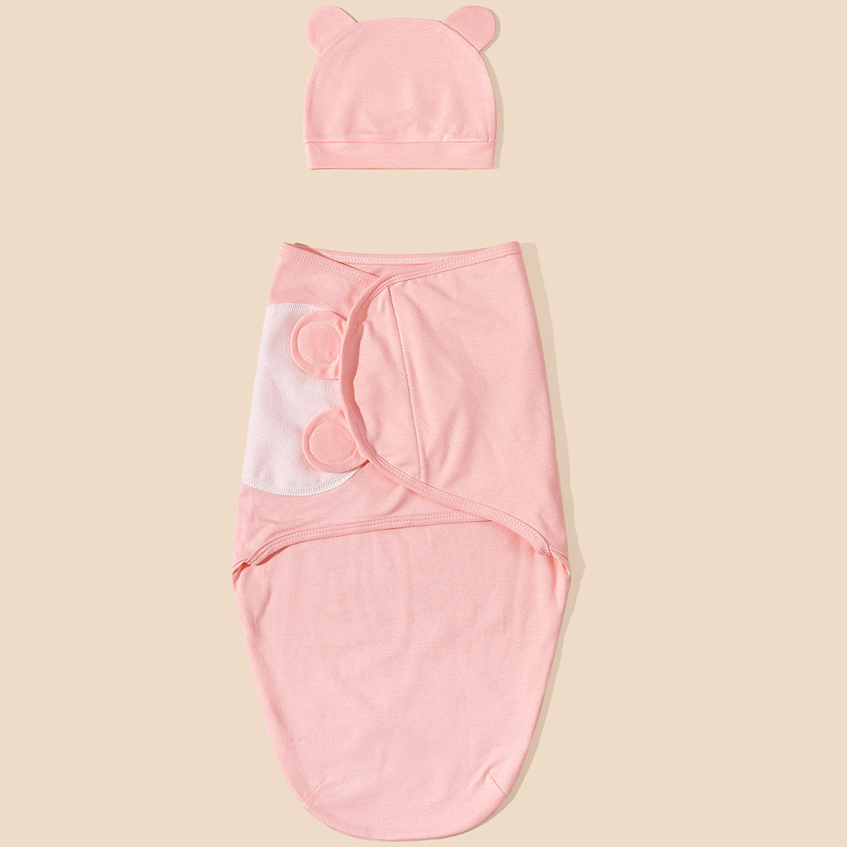 Newborn baby hat swaddle set pure cotton solid color swaddle anti-startle sleeping bag