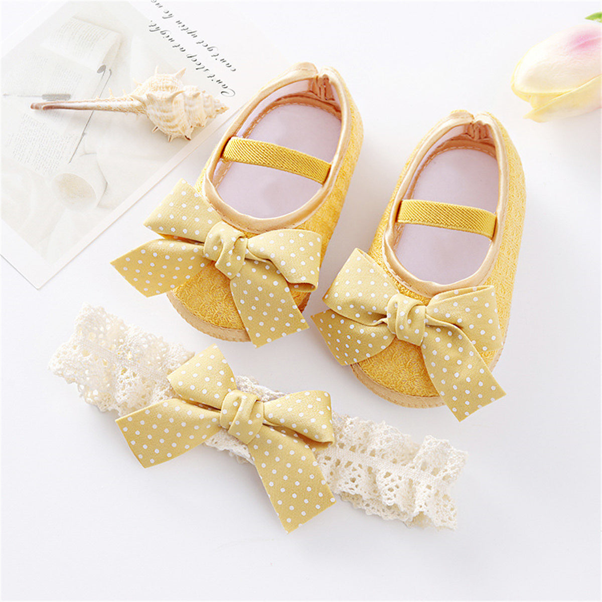 Children's 2-piece set of polka dot bow casual shoes