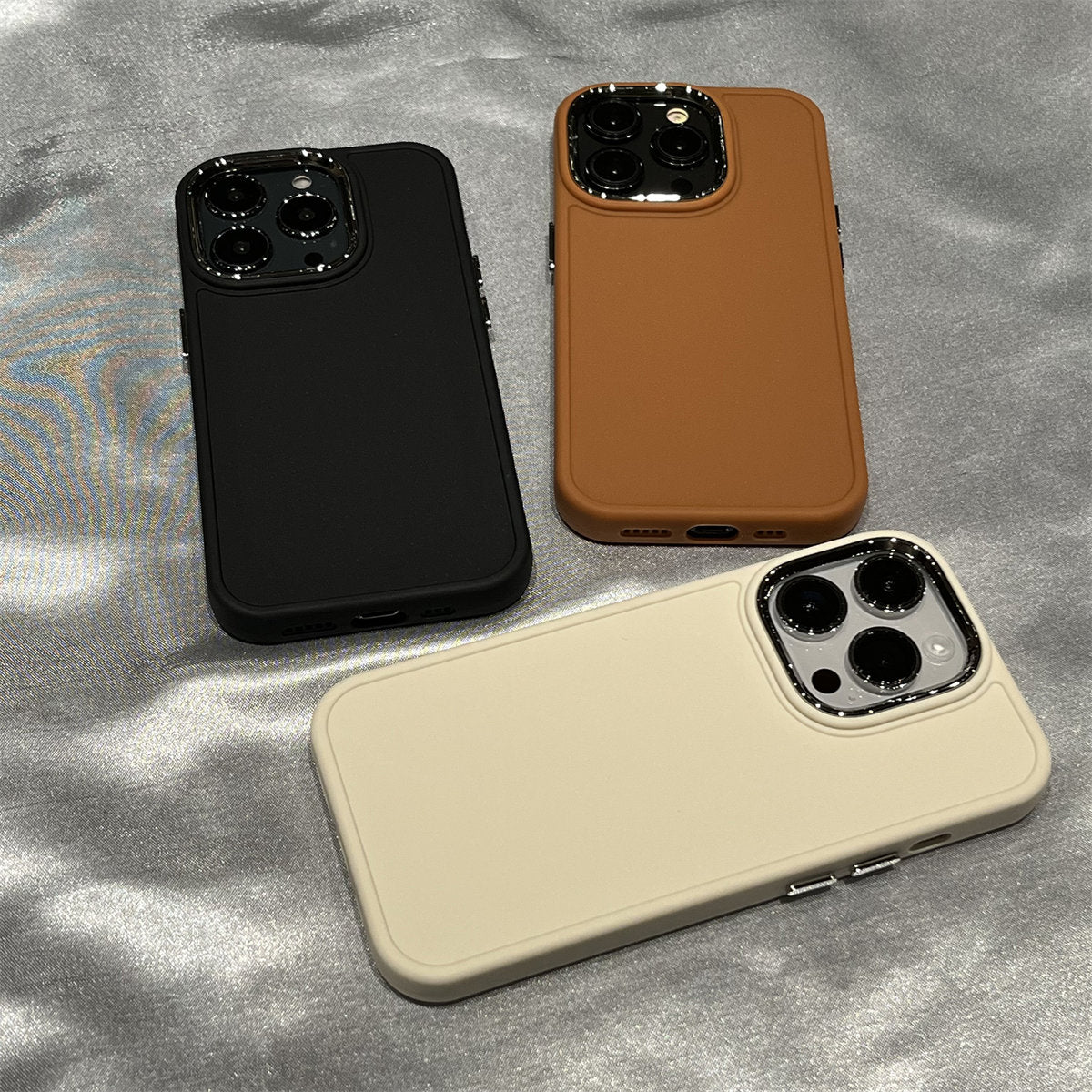 Apple simple solid color high-end soft shell phone case without lens