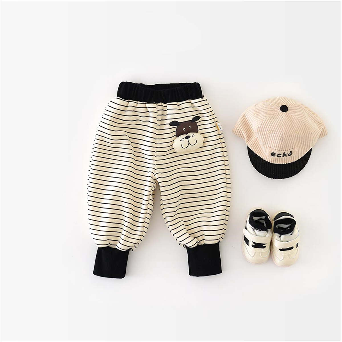 Children&#39;s winter velvet striped sweatshirt one-piece velvet cartoon sweatpants