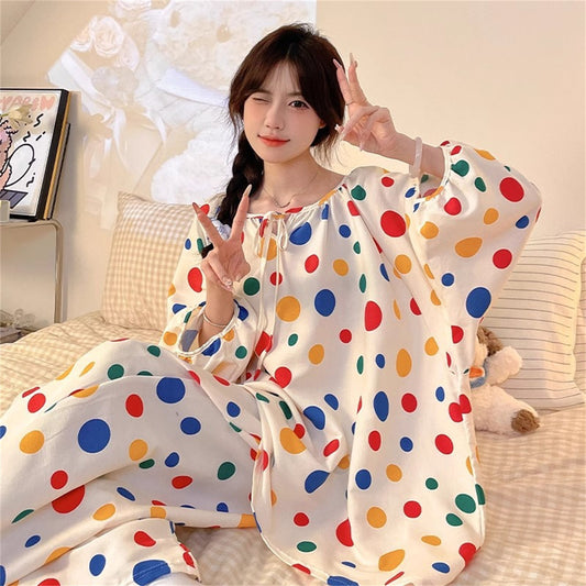 Colorful polka dot loose pajamas and home wear set