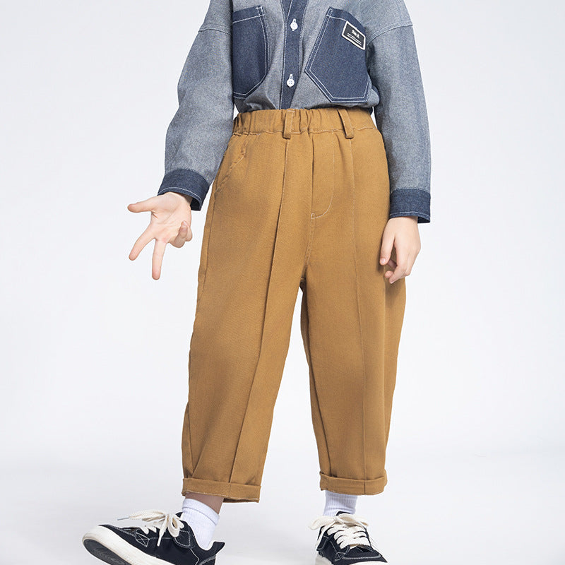 Children's casual trousers boys versatile khaki overalls