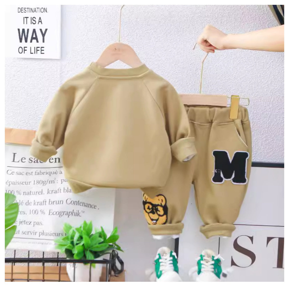 Baby boy spring and autumn cartoon bear casual sweatshirt two-piece suit