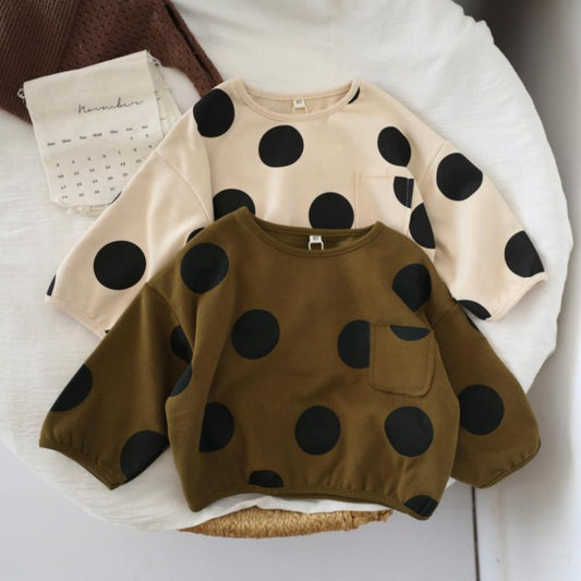 Boys and girls polka dot thickened round neck pullover sweatshirt