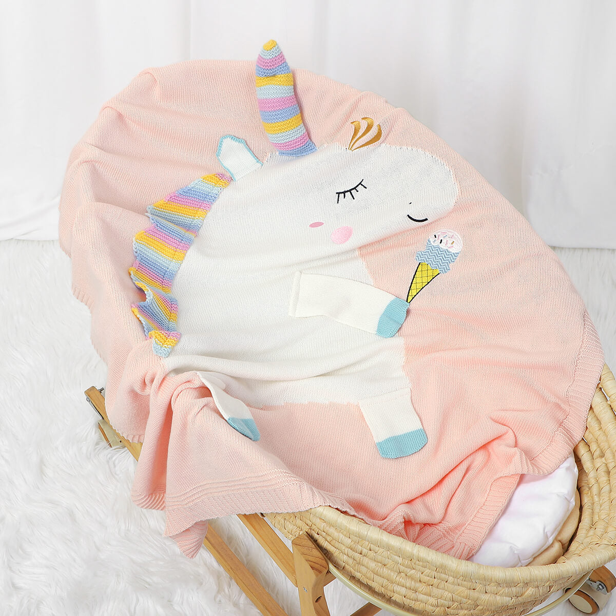 Baby Knitted 3D Unicorn Blanket