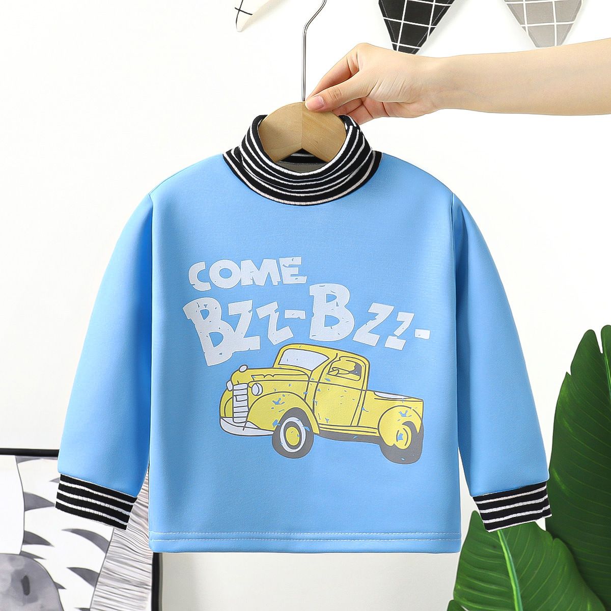 Children's sweatshirt autumn and winter new high collar plus velvet autumn clothes cartoon small and medium boys and girls warm thick single top