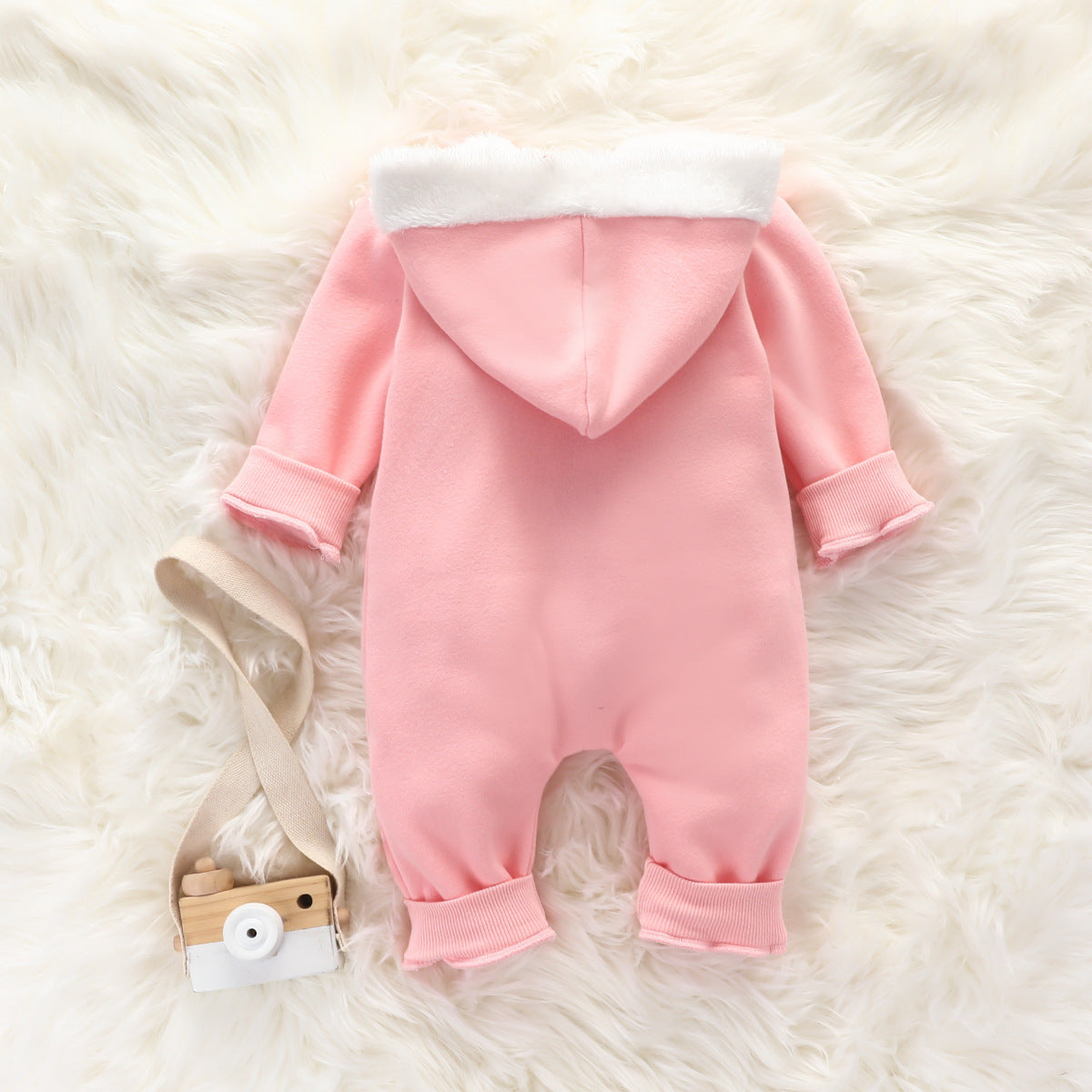 Baby Cute Furry Star Moon Printed Hooded Jumpsuit