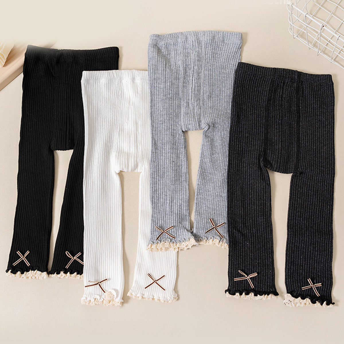 Children's Bow Striped Cropped Leggings