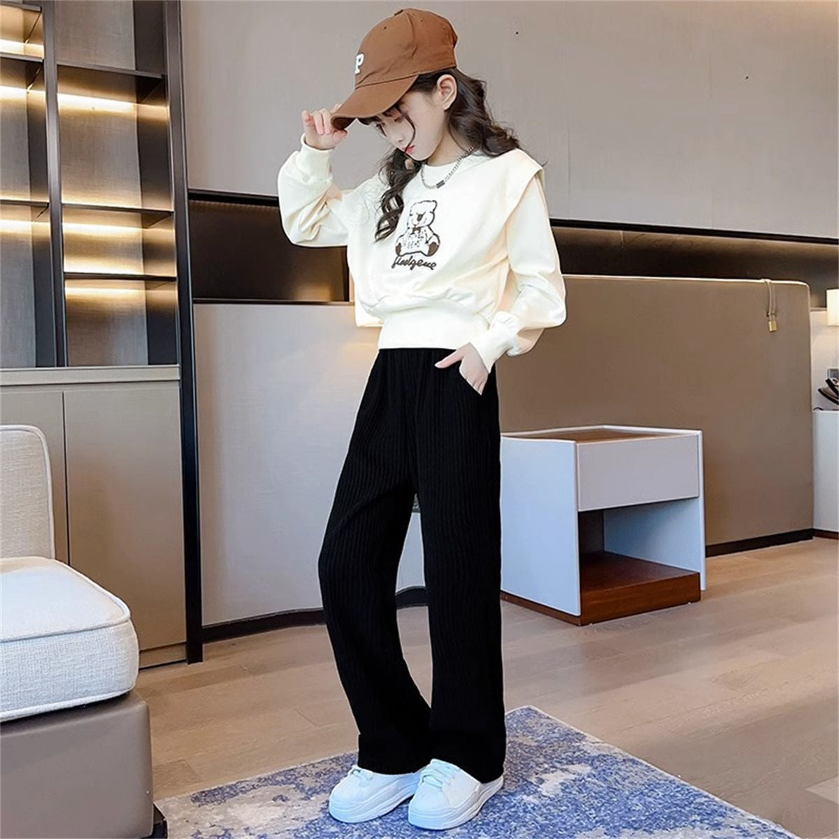 Cartoon fashion sweatshirt casual trousers two-piece suit for middle and large children