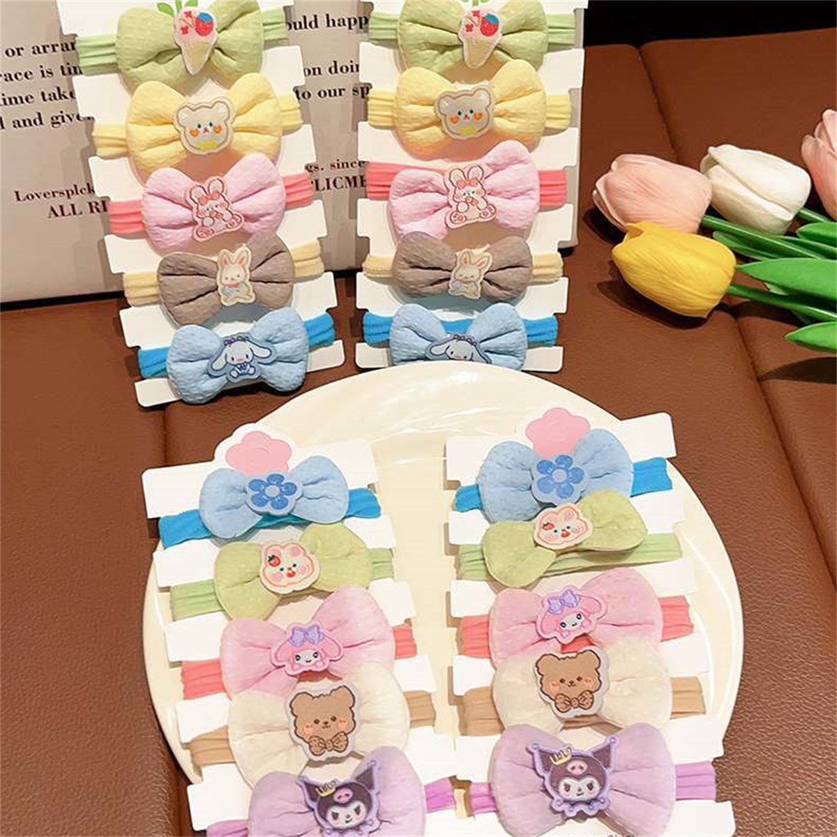 Children's 6-piece set cute cartoon style Sanrio bow soft hair rope