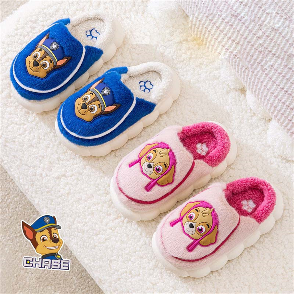 Children's Paw Patrol furry shoes for boys and girls, indoor warm and non-slip cartoon cotton slippers