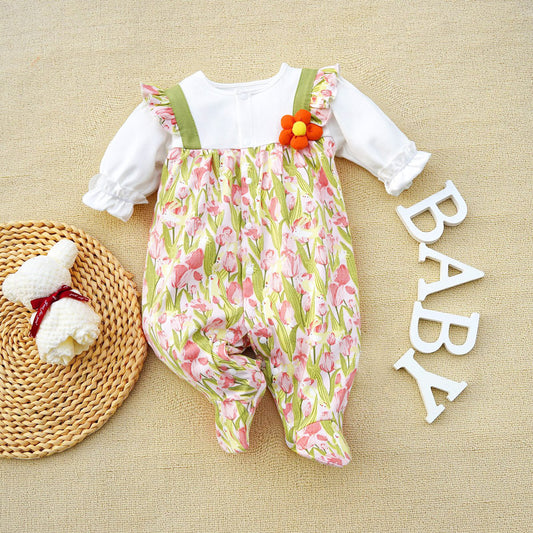 Baby foot cover onesie baby romper newborn going out clothes tulip pattern