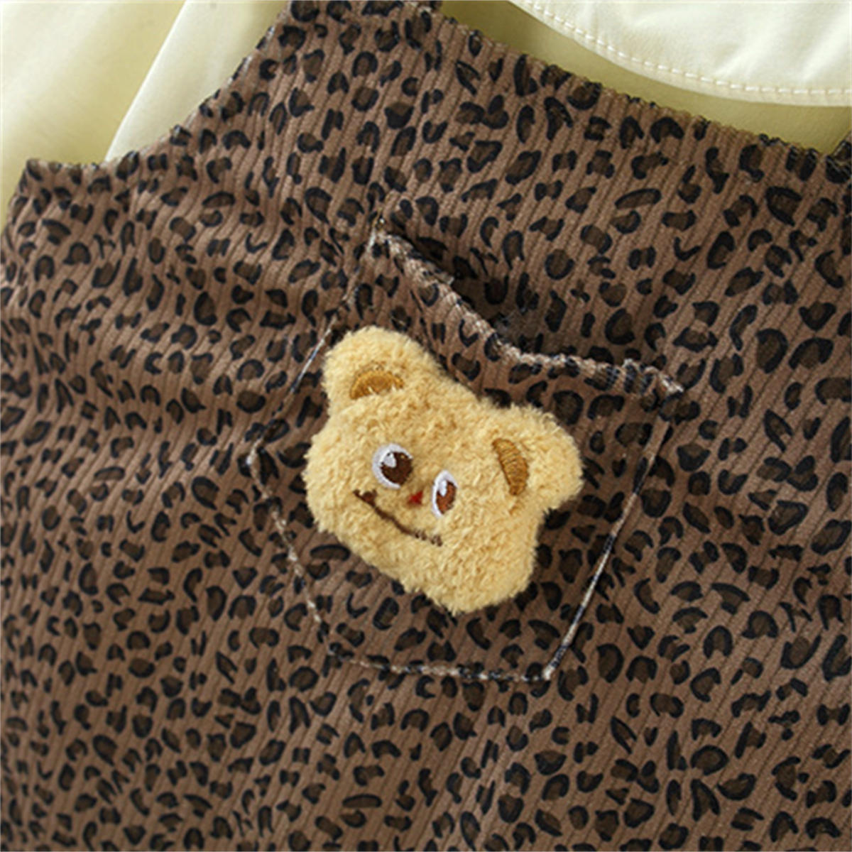 Girls Spring and Autumn College Style Leopard Print Overalls Skirt and Shirt Two-piece Set