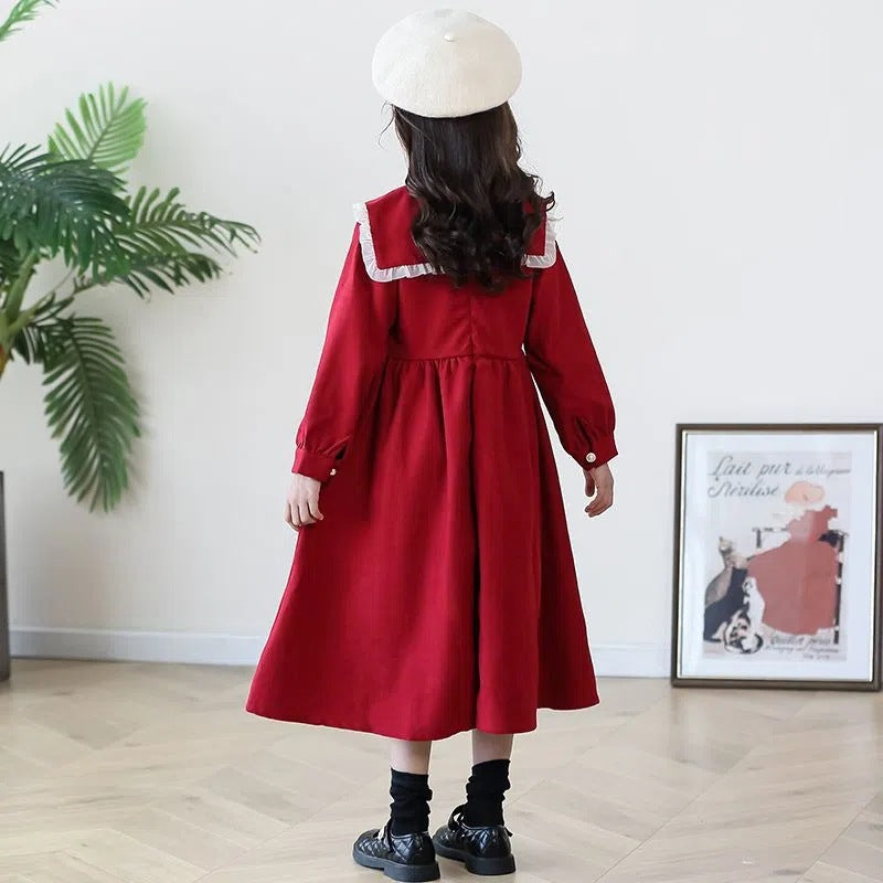 Autumn long dress for middle and older kids