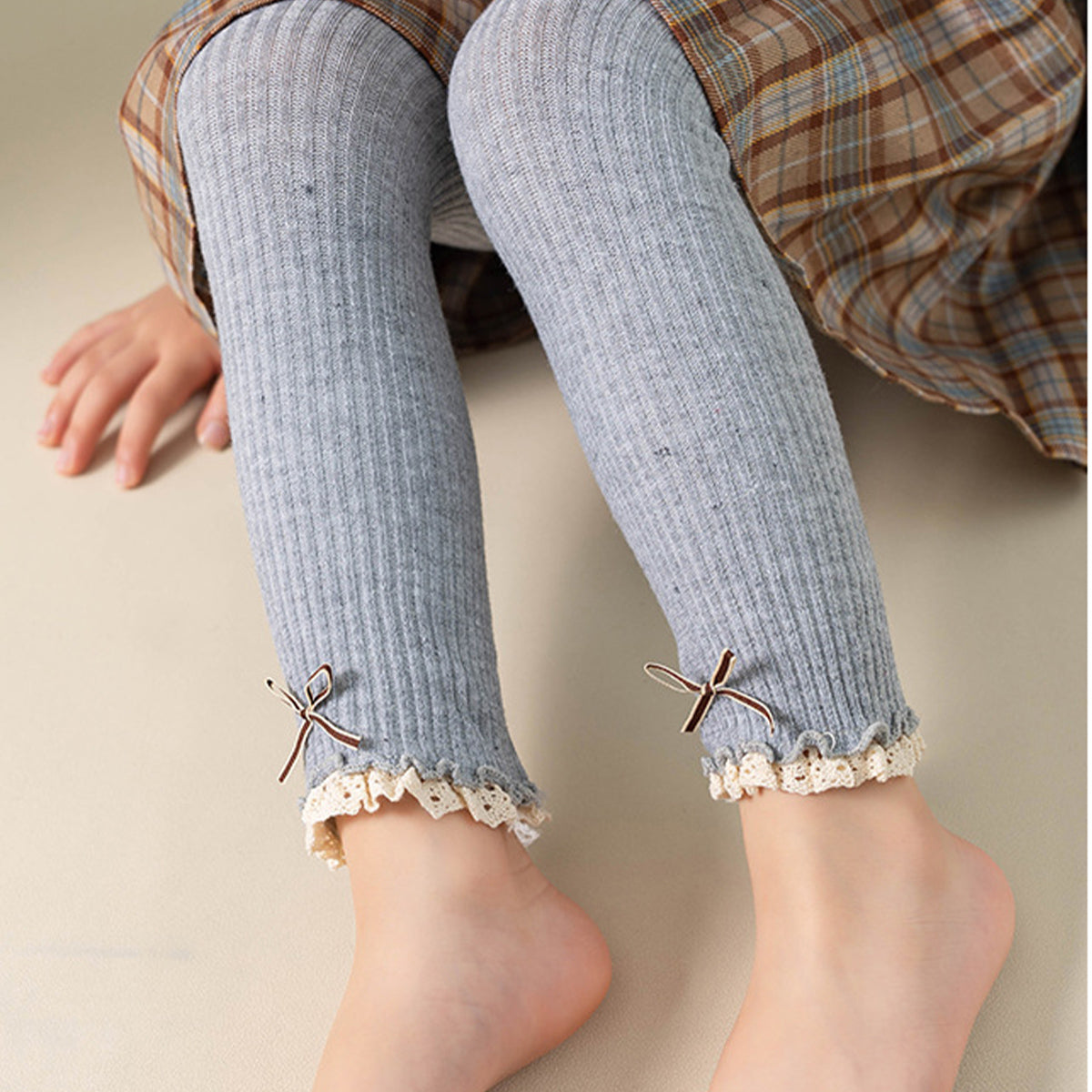 Children's Bow Striped Cropped Leggings