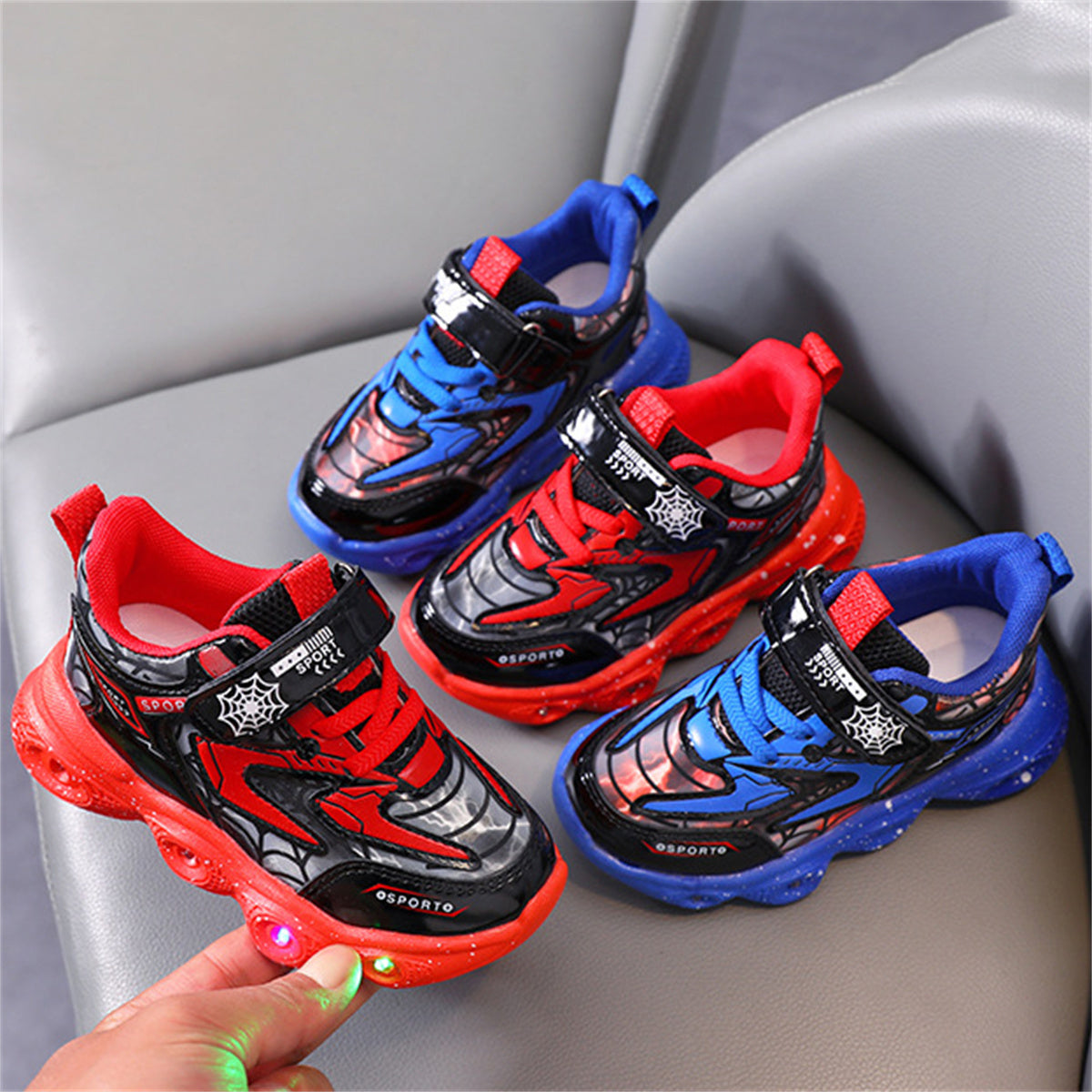 Children's LED spider web luminous sports shoes