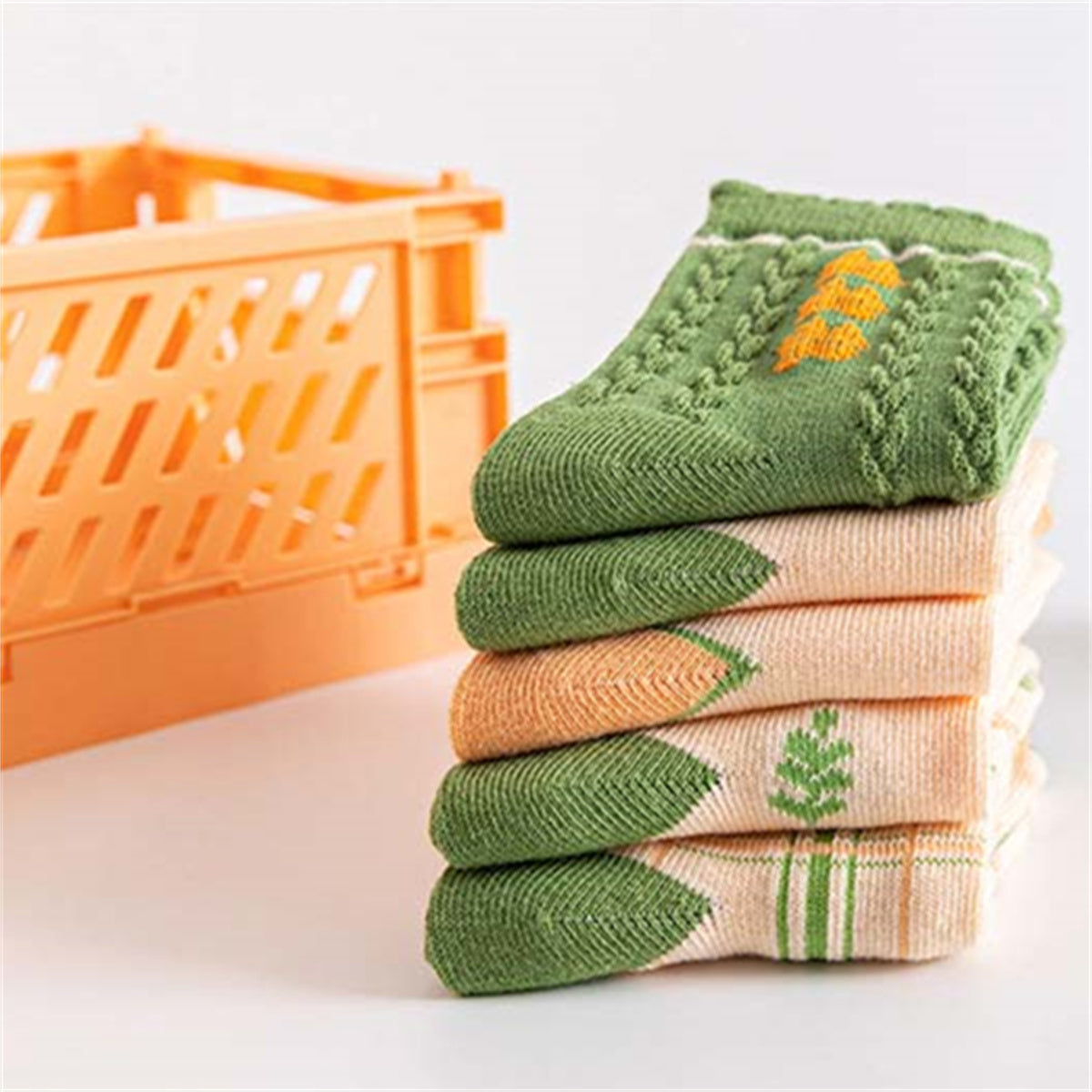 Children's girls autumn and winter fresh green soft skin-friendly breathable socks set