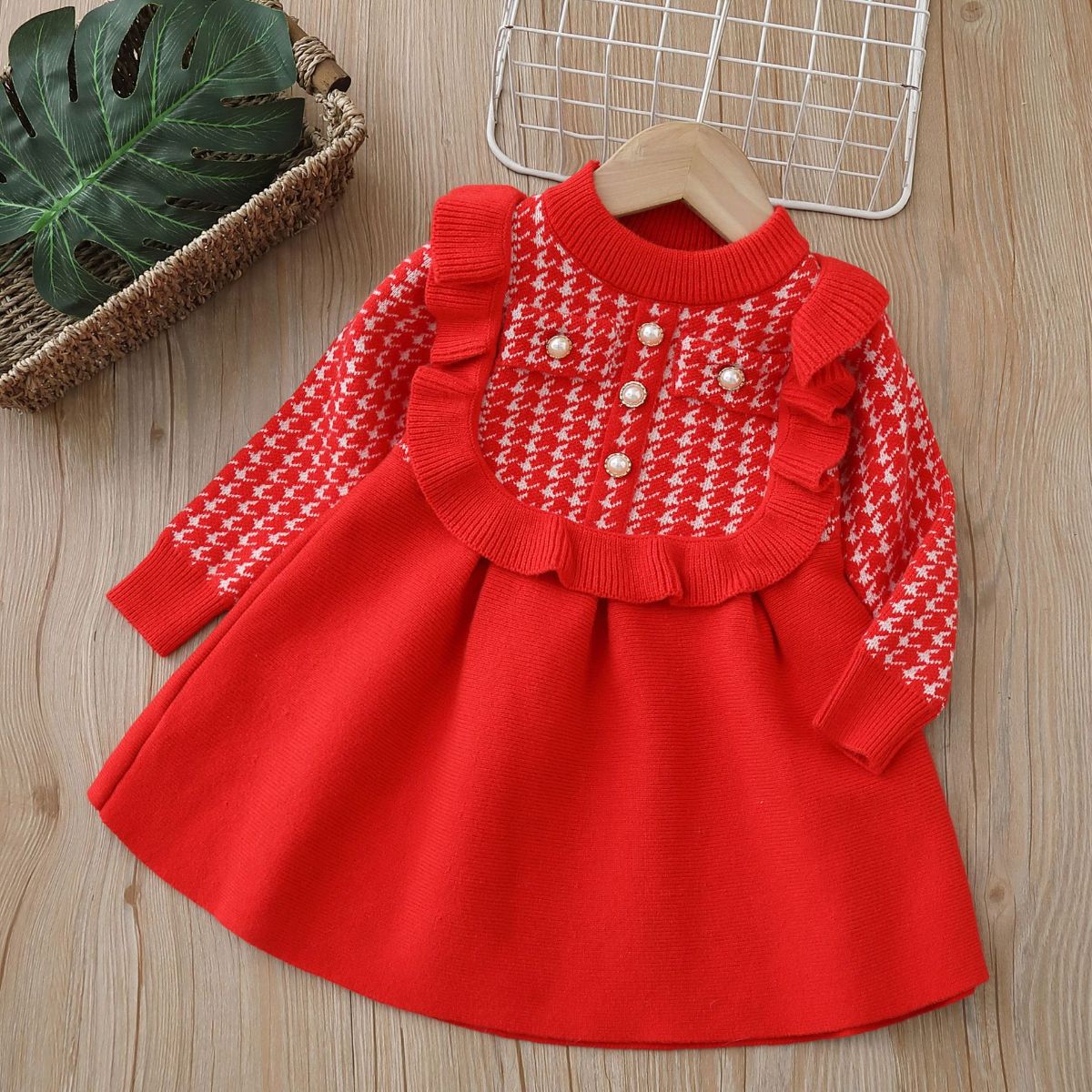 Girls sweater dress autumn and winter new style small fragrance style lace knitted dress baby girl small children's skirt