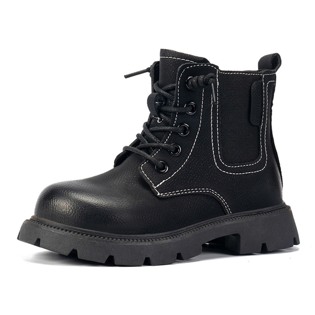 Middle and large boys autumn and winter solid color British style soft sole waterproof non-slip Martin boots