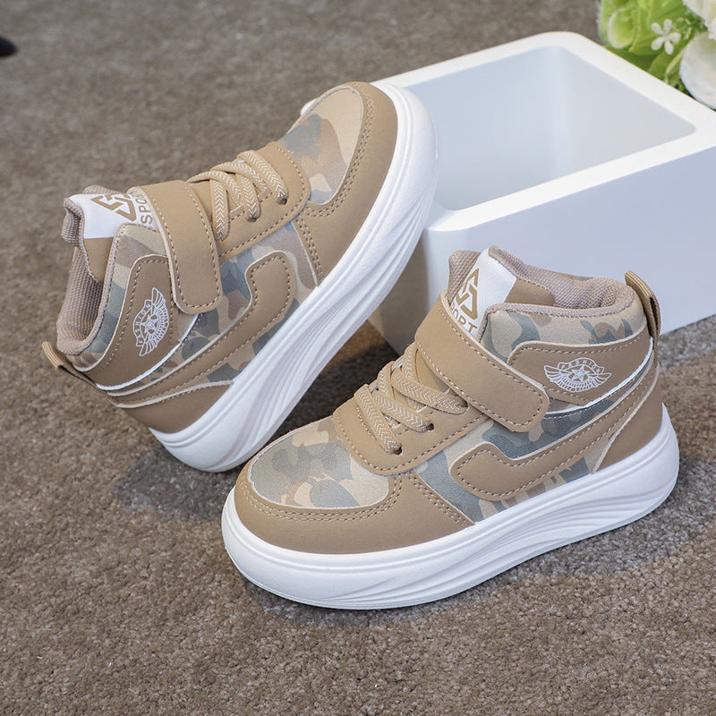 Middle and large boys spring and autumn camouflage sports style Velcro non-slip high-top sneakers