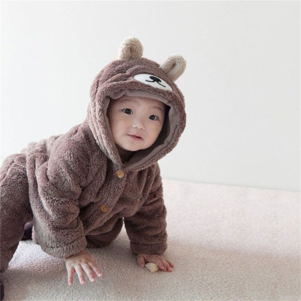 Baby cotton bear jumpsuit plush hooded romper