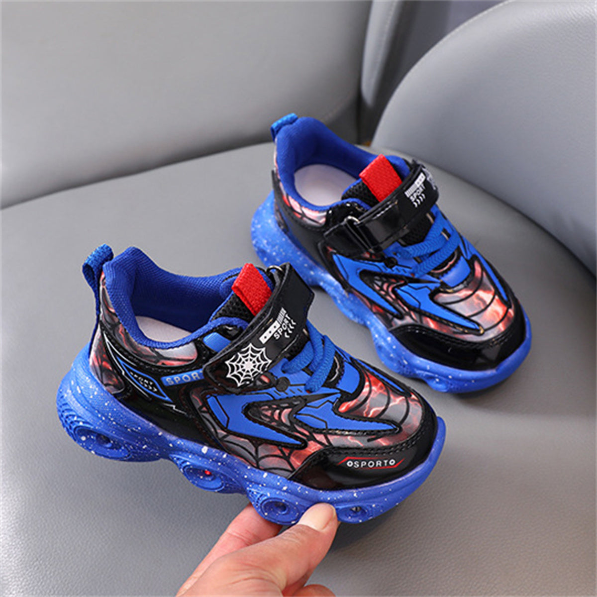 Children's LED spider web luminous sports shoes