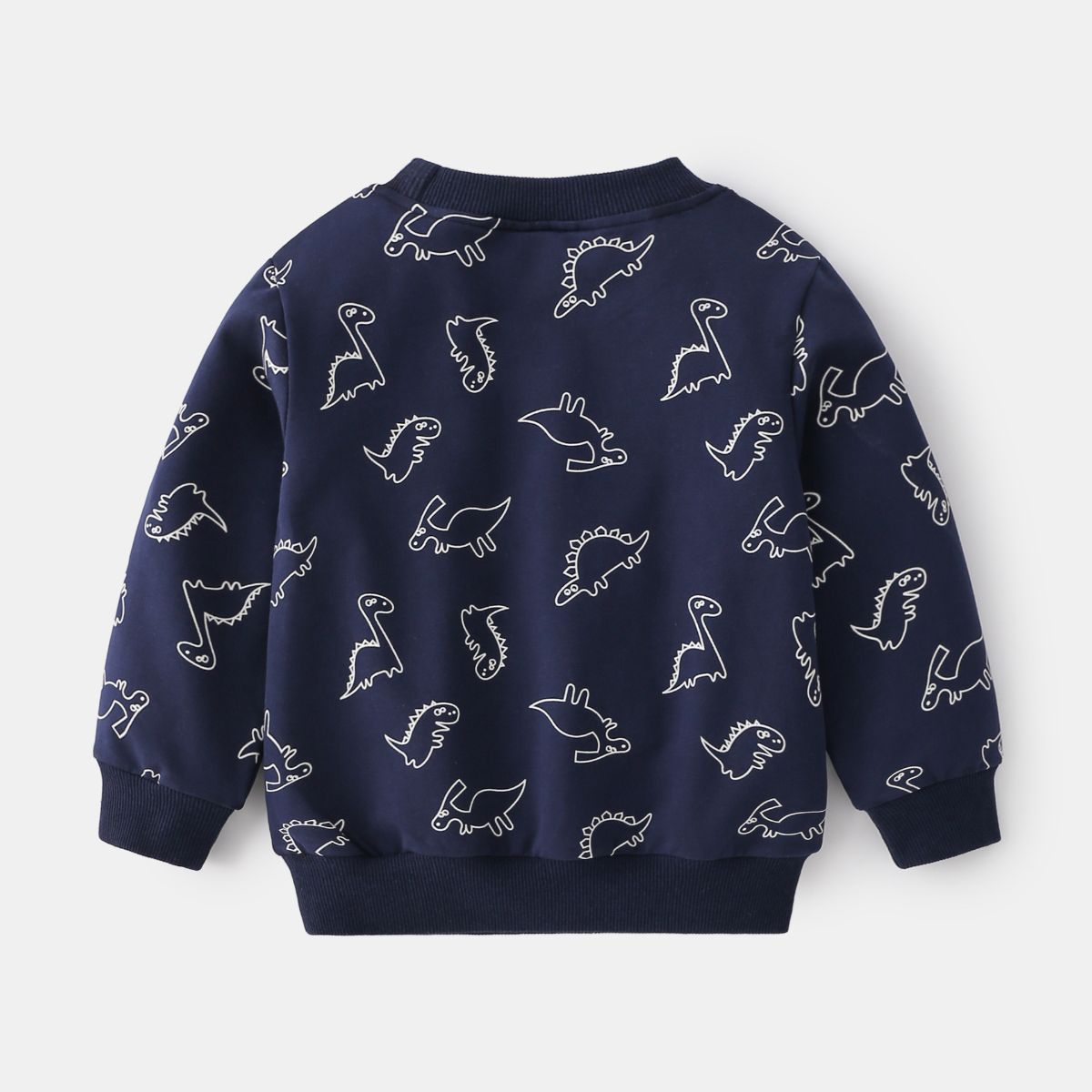 Casual long-sleeved children's sweatshirt Dinosaur simple drawing cartoon non-hooded pullover Blue-gray cute boy sweatshirt