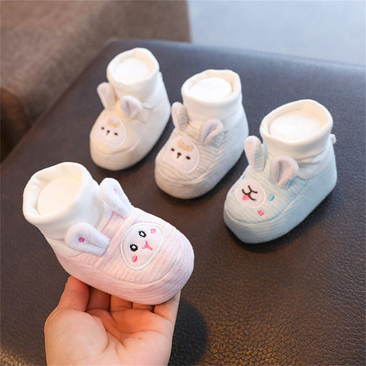 Baby and child embroidered cartoon pattern autumn and winter plus velvet soft sole warm high top cotton shoes