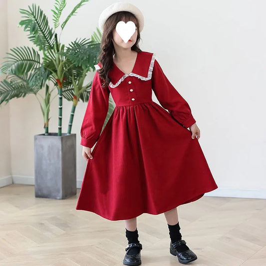 Autumn long dress for middle and older kids