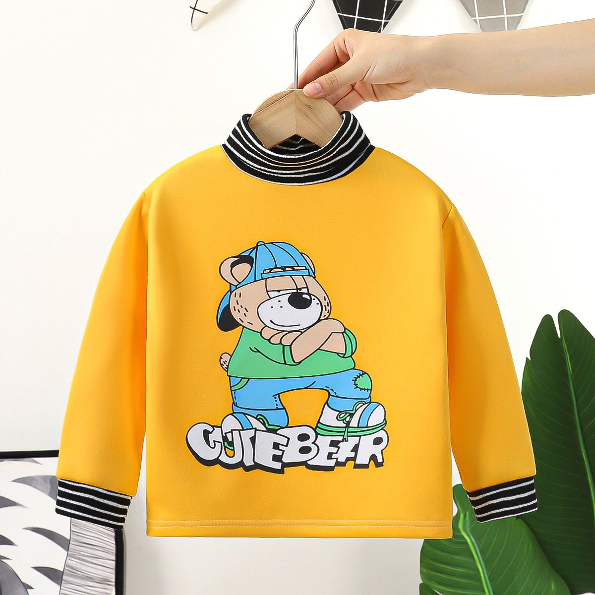 Children's sweatshirt autumn and winter new high collar plus velvet autumn clothes cartoon small and medium boys and girls warm thick single top