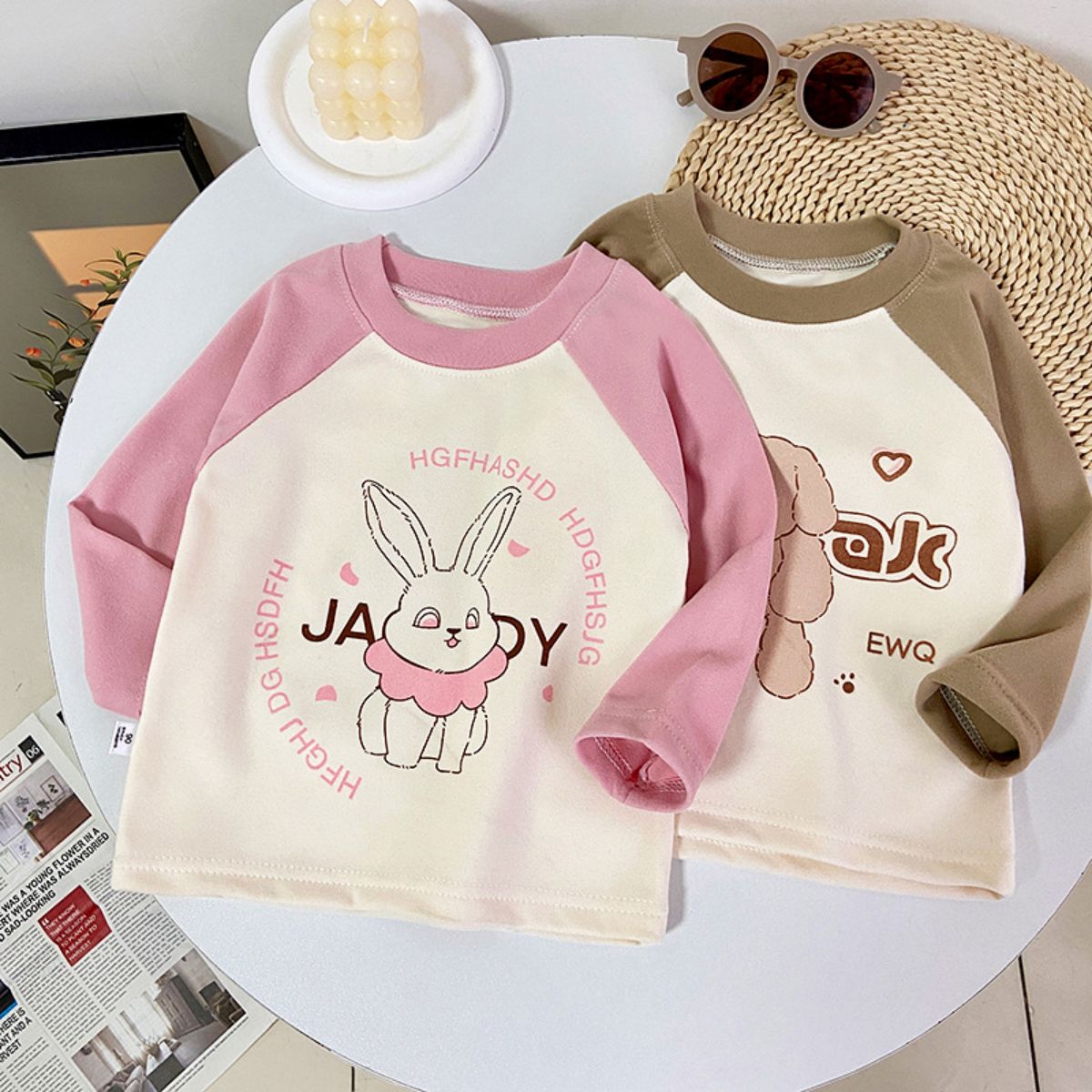 Spring and autumn loose long-sleeved girls' tops with low collar boys' sweatshirts children's German fleece bottoming shirt