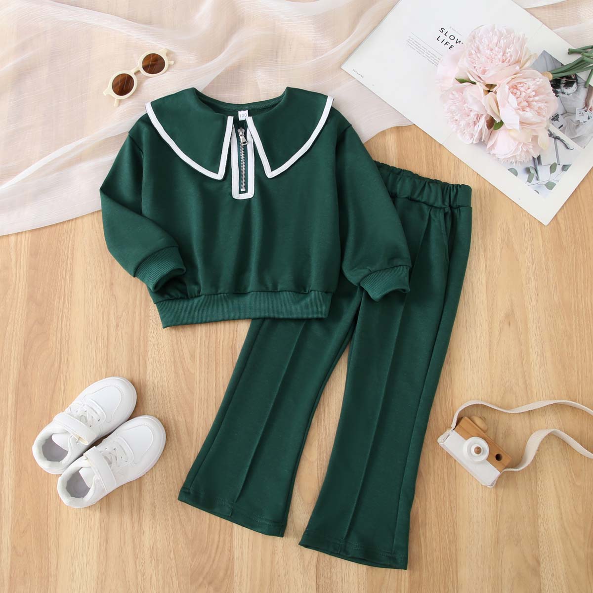 New autumn style little girl casual two-piece suit for girls fashionable bell-bottom pants and sweatshirt suit