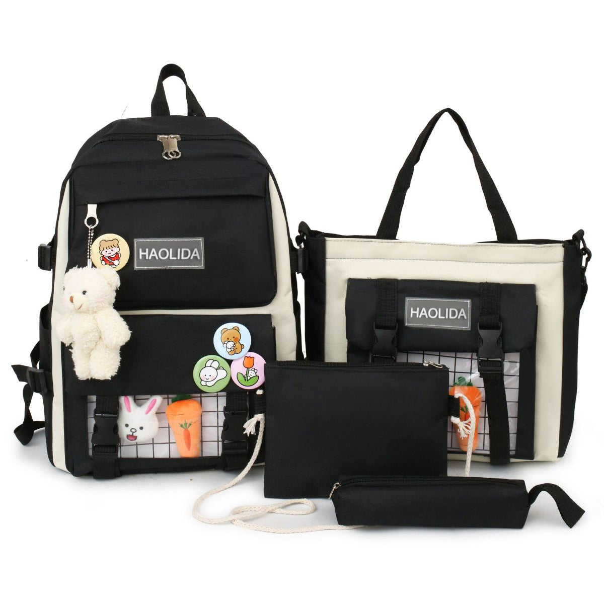 Children's Pure Cotton Solid Color School Bag Set