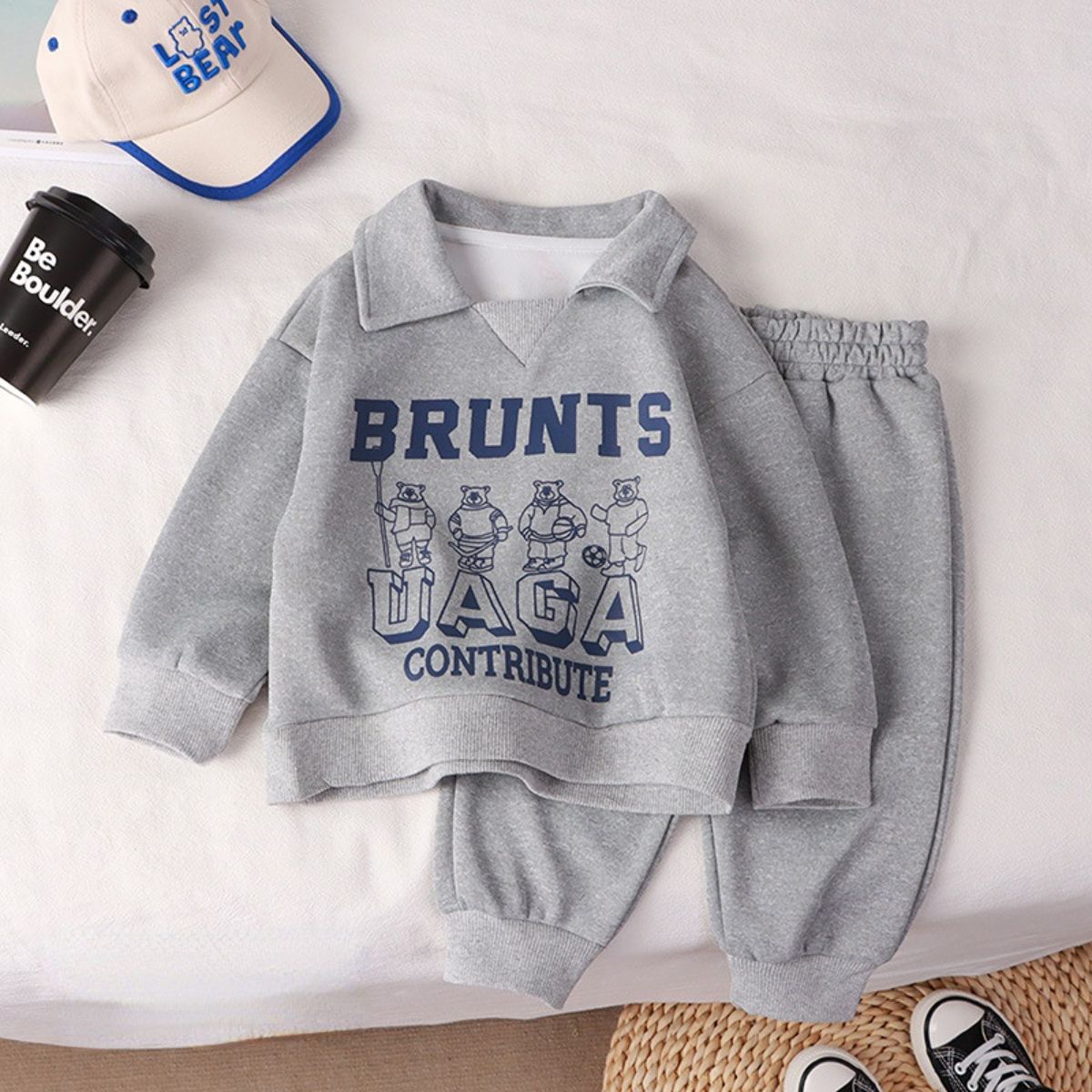 Children's polo shirt sweater suit autumn and winter new boys and girls sports lapel fashion tops children's clothing