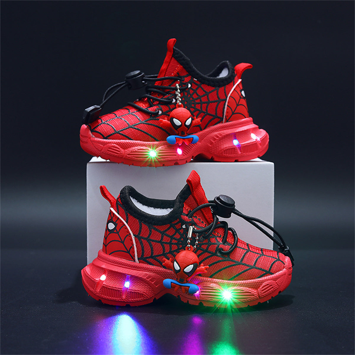 Children's mesh spider web LED light-up sports shoes