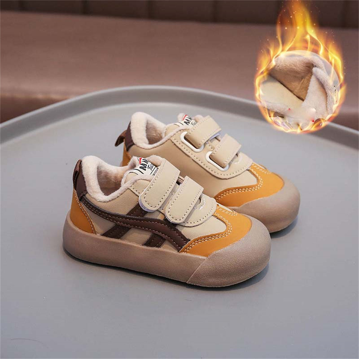 Middle and large boys winter plus velvet color matching casual style Forrest Gump shoes low-top sneakers