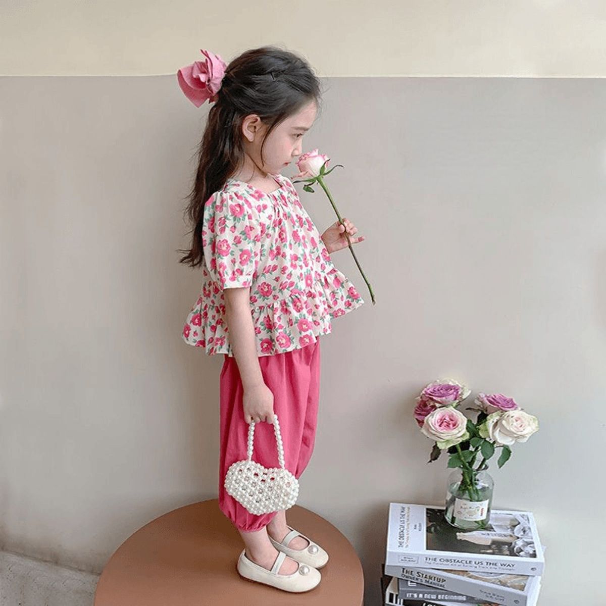 Girls summer new style little girl baby children square collar floral suit small children suit