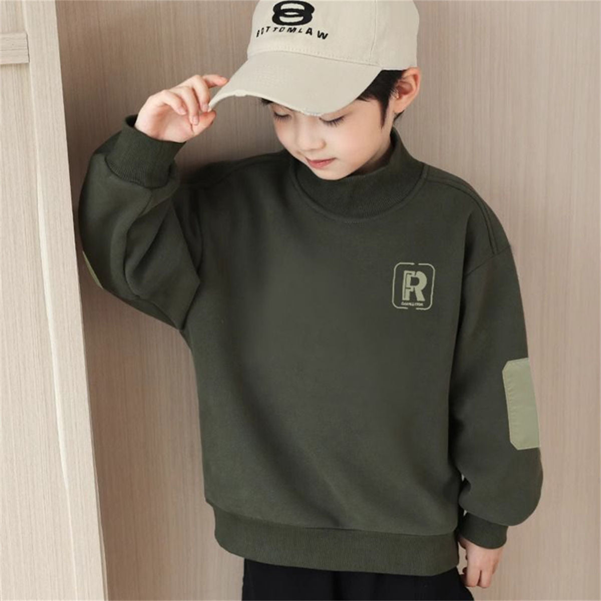 Winter plus velvet fashionable letter casual color matching style bottoming shirt for middle and large boys