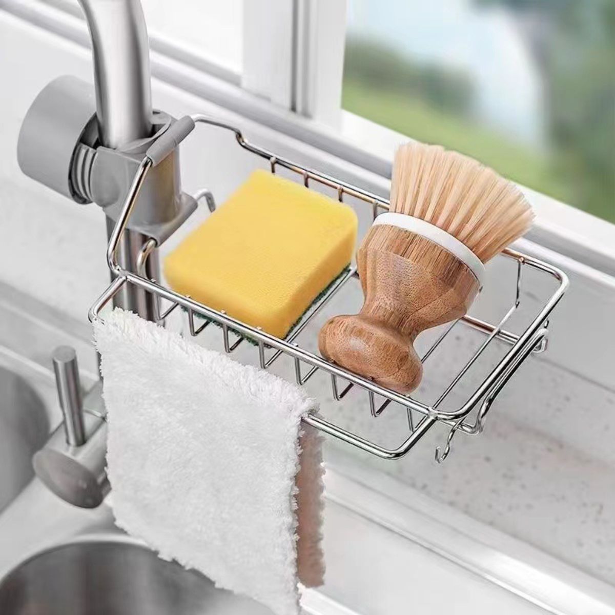 Home kitchen faucet rack sink sponge drain basket bathroom supplies toilet storage rack punch-free